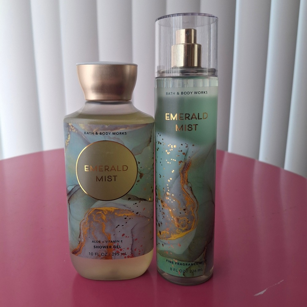 Bath & Body Works EMERALD MIST Fragrance Mist & Shower Wash Gel Set of 2